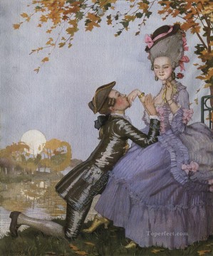  Somov Arte - Un joven de rodillas delante de una dama 1916 Konstantin Somov